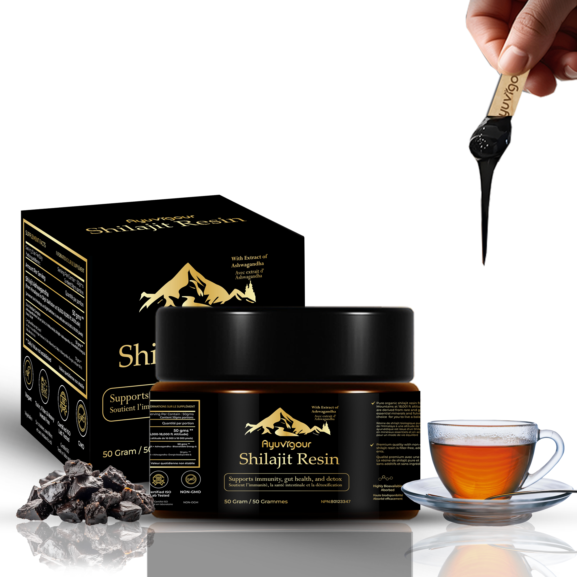 Ayuvigour Pure Himalayan Shilajit Resin - 50g | 100% Pure Raw Resin with Fulvic Acid | Lab-Tested Potency | Natural Energy & Vitality