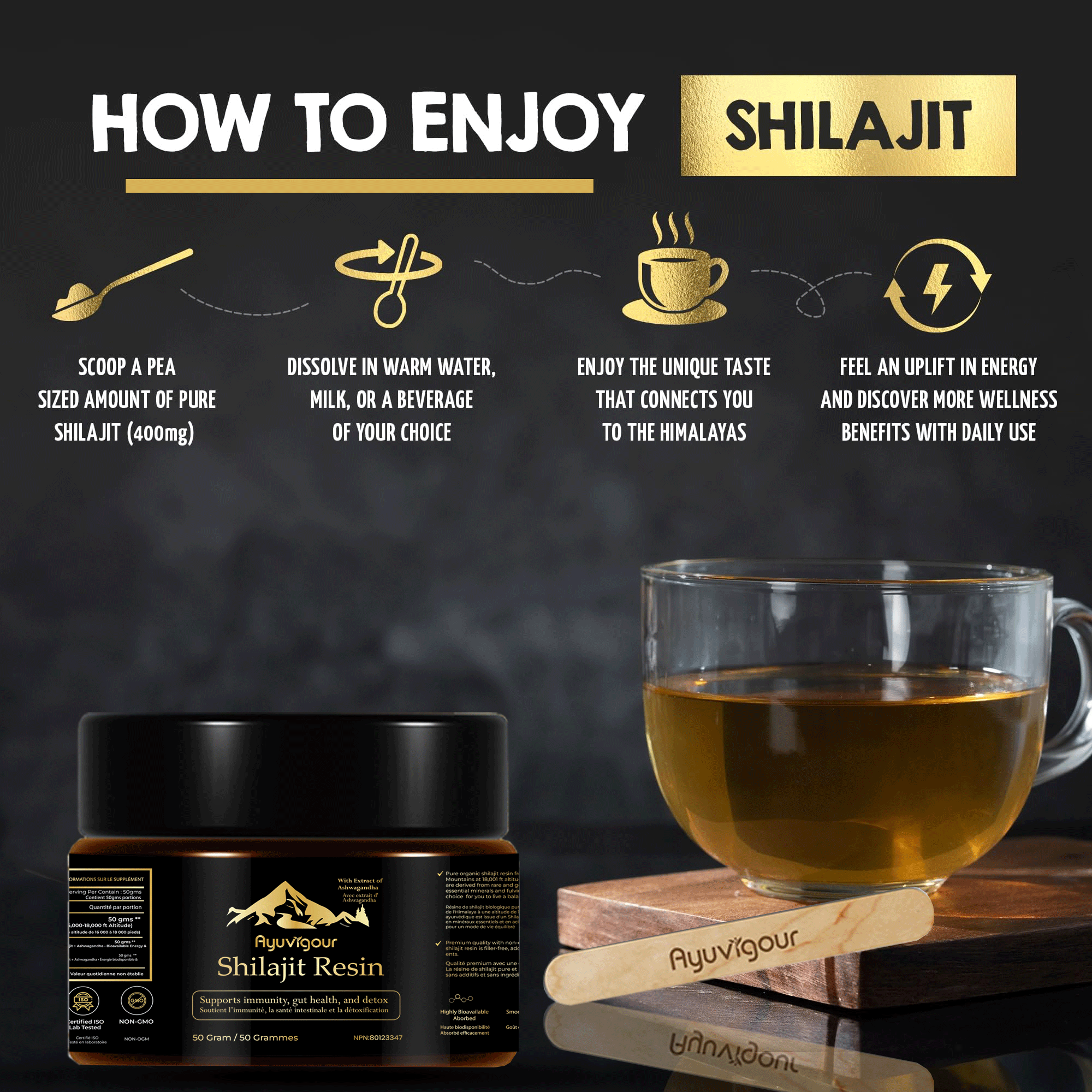 Ayuvigour Pure Himalayan Shilajit Resin - 50g | 100% Pure Raw Resin with Fulvic Acid | Lab-Tested Potency | Natural Energy & Vitality