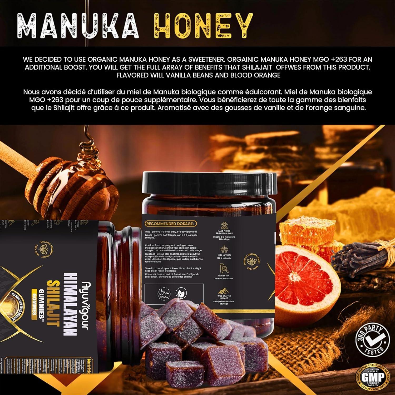 Ayuvigour Himalayan Shilajit Gummies - 30ct | Fulvic Acid for Energy & Vitality | Lab-Tested, Vegan