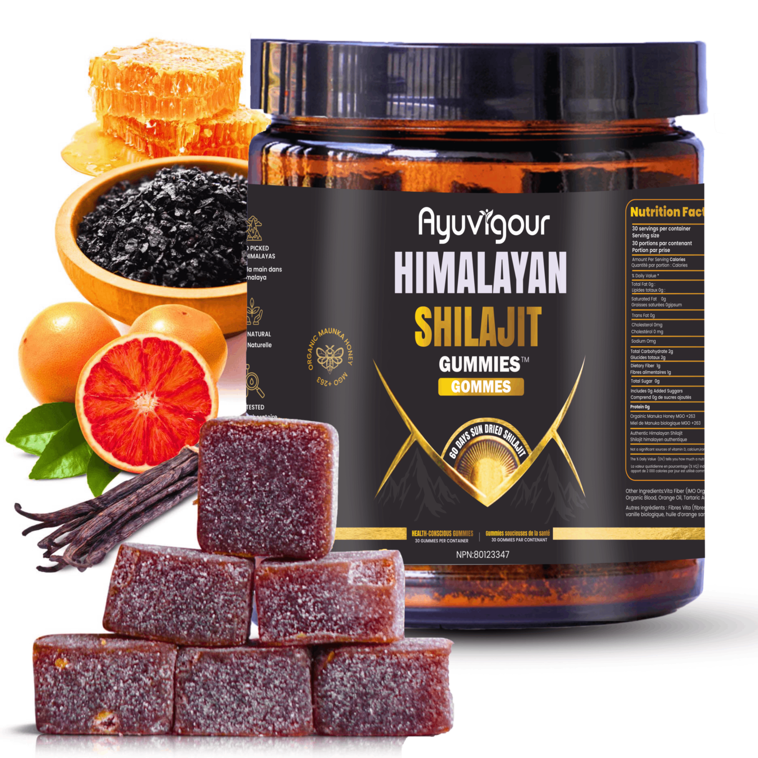Ayuvigour Himalayan Shilajit Gummies - 30ct | Fulvic Acid for Energy & Vitality | Lab-Tested, Vegan