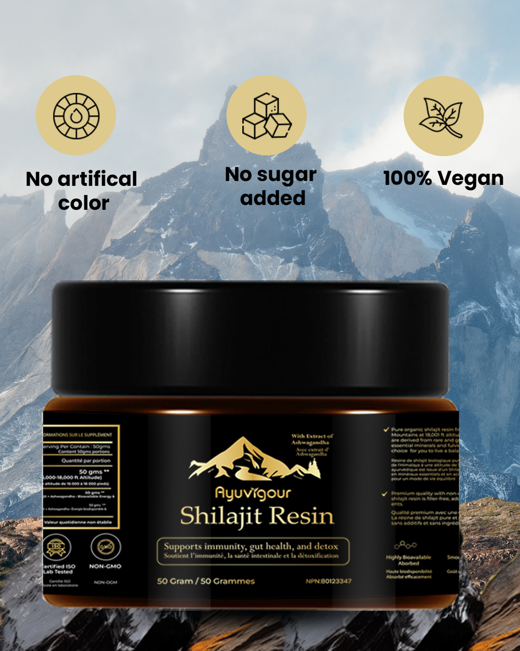 Ayuvigour Pure Himalayan Shilajit Resin - 50g | 100% Pure Raw Resin with Fulvic Acid | Lab-Tested Potency | Natural Energy & Vitality