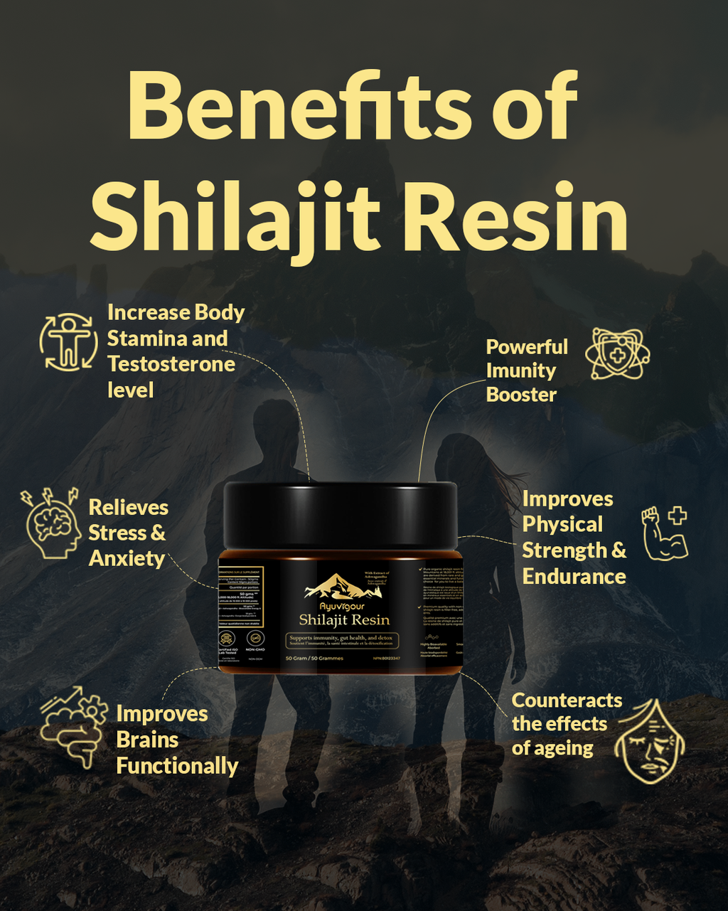 Ayuvigour Pure Himalayan Shilajit Resin - 50g | 100% Pure Raw Resin with Fulvic Acid | Lab-Tested Potency | Natural Energy & Vitality